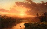 George Canvas Paintings - Sunset over Lake George
